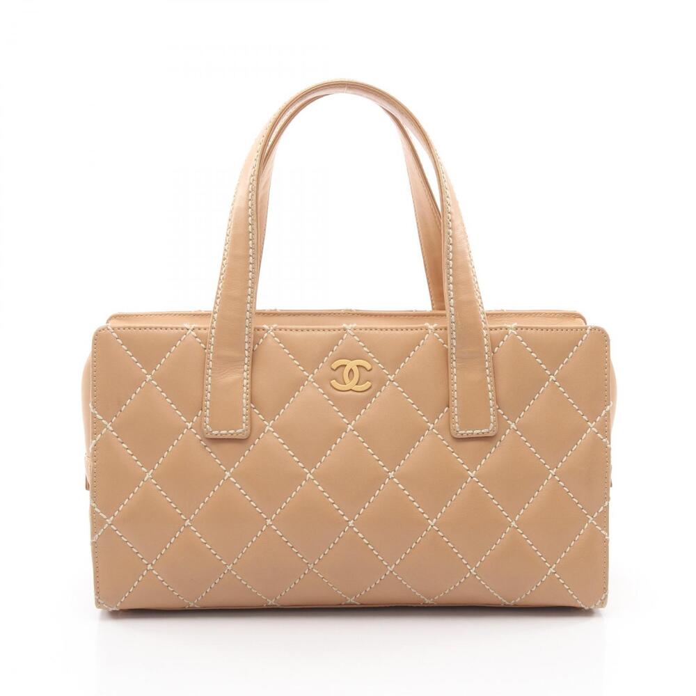 Chanel Wild Stitch Tote Bag Leather Beige